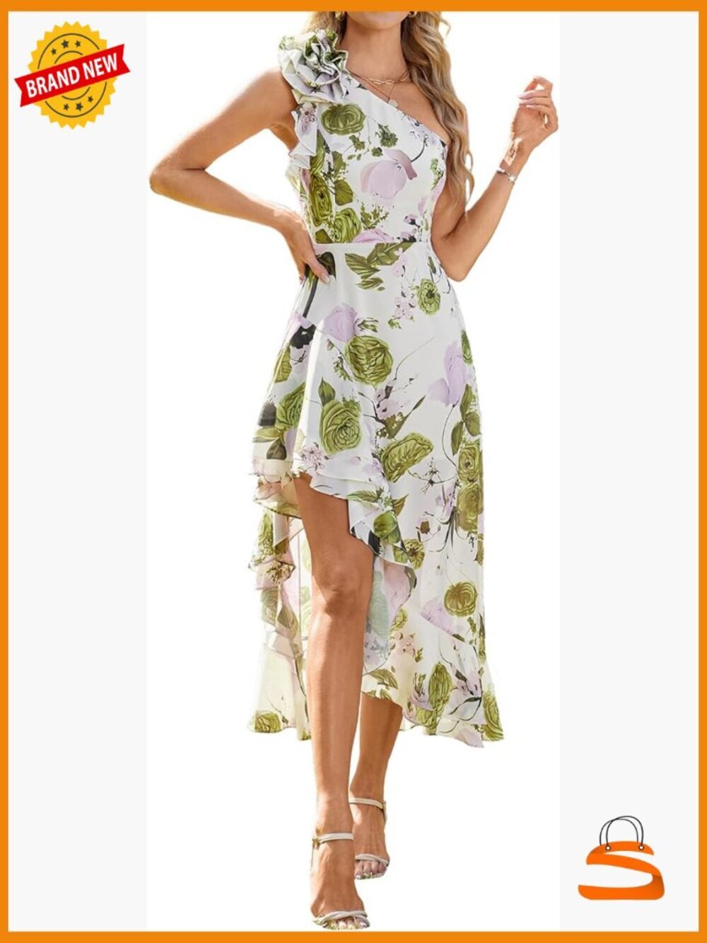 One Shoulder Sleeveless Floral Maxi Dress with Ruffle Hem